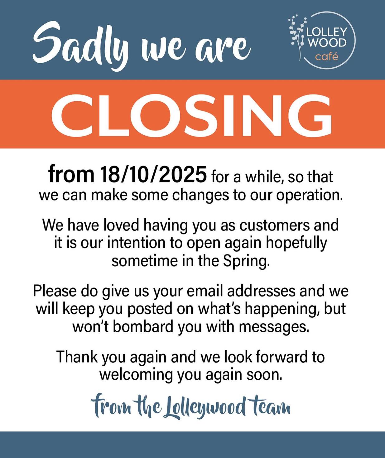 Lollywood cafe closing for refurb